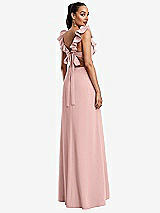 Rear View Thumbnail - Rose - PANTONE Rose Quartz Ruffle-Trimmed Neckline Cutout Tie-Back Trumpet Gown