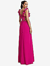 Rear View Thumbnail - Think Pink Ruffle-Trimmed Neckline Cutout Tie-Back Trumpet Gown