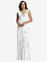 Front View Thumbnail - Bleu Garden Tiered Ruffle Plunge Neck Open-Back Maxi Dress with Deep Ruffle Skirt