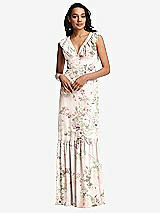 Front View Thumbnail - Blush Garden Tiered Ruffle Plunge Neck Open-Back Maxi Dress with Deep Ruffle Skirt