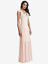 Side View Thumbnail - Blush Tiered Ruffle Plunge Neck Open-Back Maxi Dress with Deep Ruffle Skirt