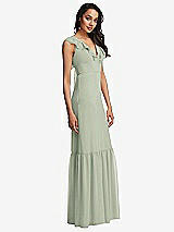 Side View Thumbnail - Celadon Tiered Ruffle Plunge Neck Open-Back Maxi Dress with Deep Ruffle Skirt