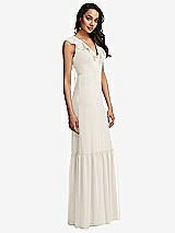 Side View Thumbnail - Ivory Tiered Ruffle Plunge Neck Open-Back Maxi Dress with Deep Ruffle Skirt