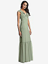 Side View Thumbnail - Sage Tiered Ruffle Plunge Neck Open-Back Maxi Dress with Deep Ruffle Skirt