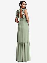 Rear View Thumbnail - Sage Tiered Ruffle Plunge Neck Open-Back Maxi Dress with Deep Ruffle Skirt