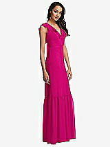 Side View Thumbnail - Think Pink Tiered Ruffle Plunge Neck Open-Back Maxi Dress with Deep Ruffle Skirt