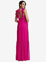 Rear View Thumbnail - Think Pink Tiered Ruffle Plunge Neck Open-Back Maxi Dress with Deep Ruffle Skirt