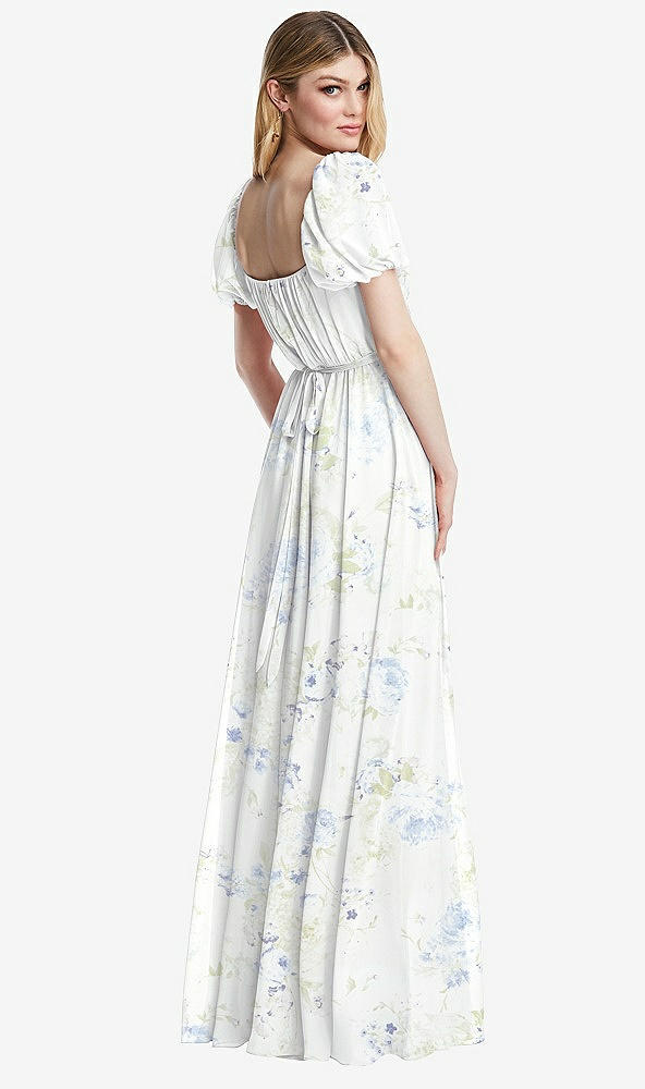 Back View - Bleu Garden Regency Empire Waist Puff Sleeve Chiffon Maxi Dress