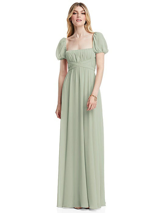 Regency Empire Waist Puff Sleeve Chiffon Maxi Dress