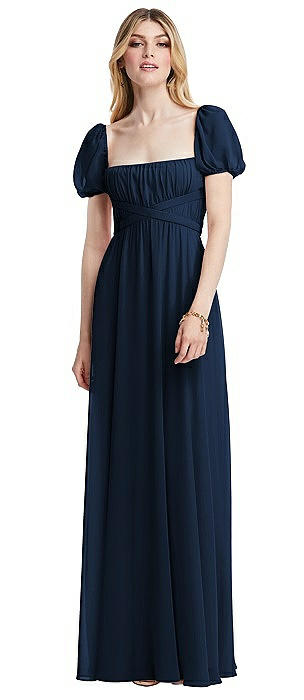 Regency Empire Waist Puff Sleeve Chiffon Maxi Dress