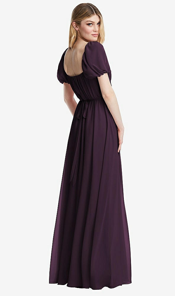 Back View - Aubergine Regency Empire Waist Puff Sleeve Chiffon Maxi Dress