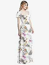 Side View Thumbnail - Butterfly Botanica Ivory Regency Empire Waist Puff Sleeve Chiffon Maxi Dress