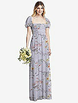 Alt View 1 Thumbnail - Butterfly Botanica Silver Dove Regency Empire Waist Puff Sleeve Chiffon Maxi Dress