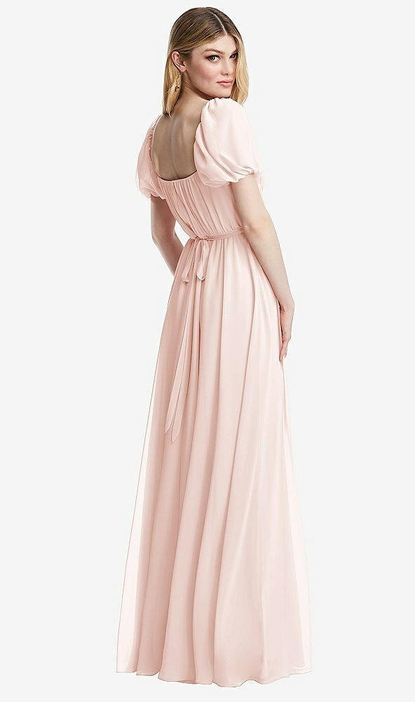 Back View - Blush Regency Empire Waist Puff Sleeve Chiffon Maxi Dress