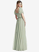 Rear View Thumbnail - Celadon Regency Empire Waist Puff Sleeve Chiffon Maxi Dress