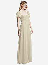 Side View Thumbnail - Champagne Regency Empire Waist Puff Sleeve Chiffon Maxi Dress