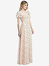 Side View Thumbnail - Coquette Floral Print Regency Empire Waist Puff Sleeve Chiffon Maxi Dress