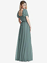 Rear View Thumbnail - Icelandic Regency Empire Waist Puff Sleeve Chiffon Maxi Dress