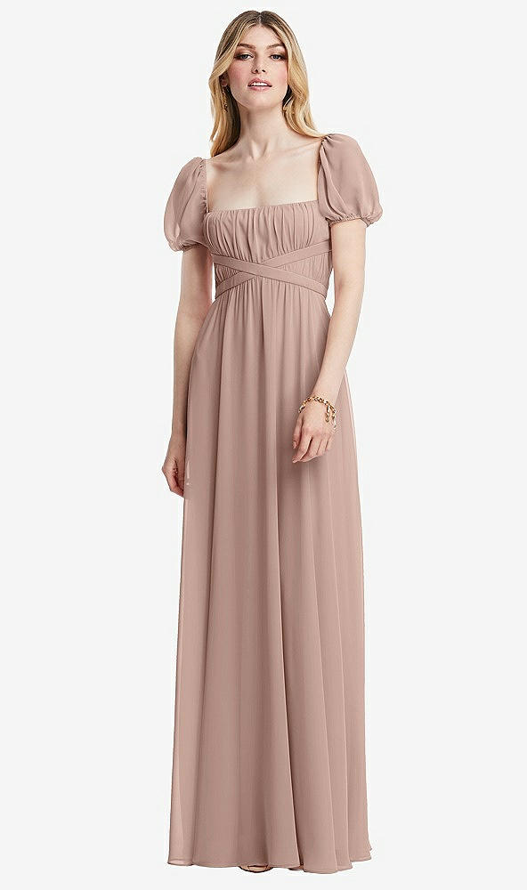 Front View - Neu Nude Regency Empire Waist Puff Sleeve Chiffon Maxi Dress