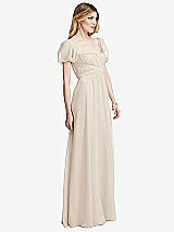 Side View Thumbnail - Oat Regency Empire Waist Puff Sleeve Chiffon Maxi Dress