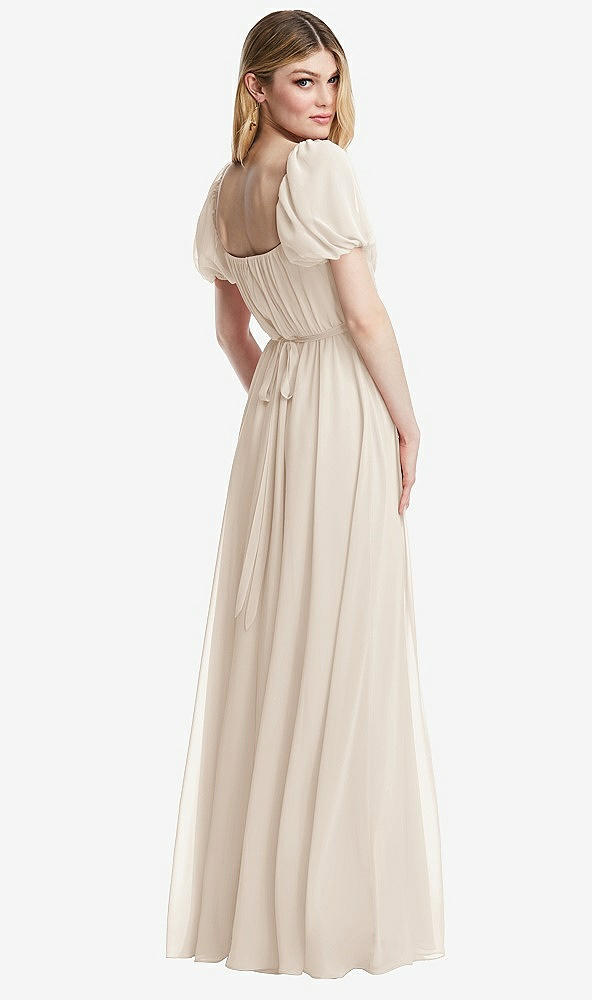 Back View - Oat Regency Empire Waist Puff Sleeve Chiffon Maxi Dress