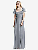 Front View Thumbnail - Platinum Regency Empire Waist Puff Sleeve Chiffon Maxi Dress