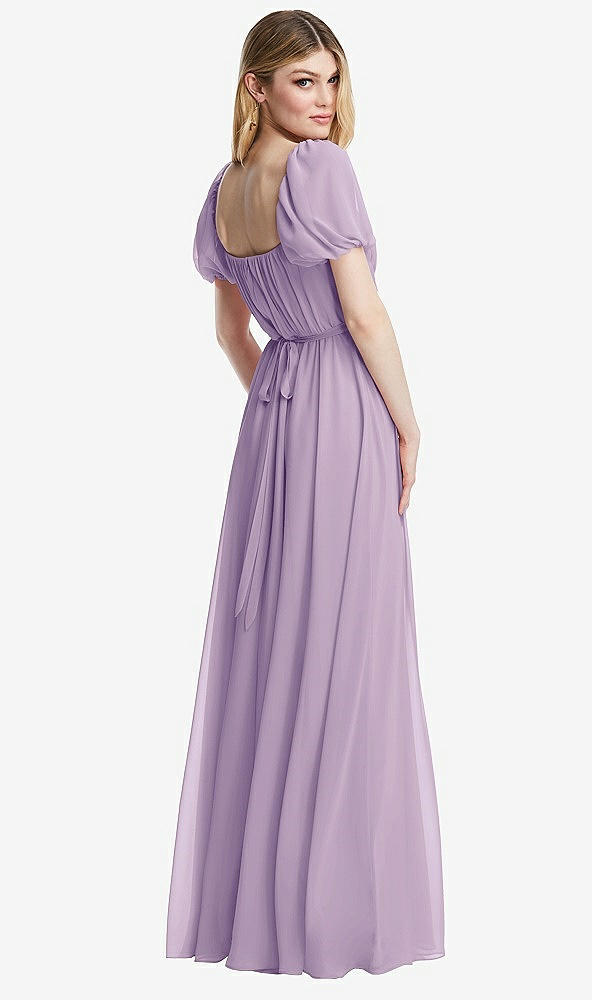 Back View - Pale Purple Regency Empire Waist Puff Sleeve Chiffon Maxi Dress