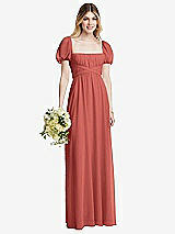 Alt View 1 Thumbnail - Coral Pink Regency Empire Waist Puff Sleeve Chiffon Maxi Dress