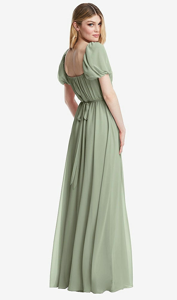 Back View - Sage Regency Empire Waist Puff Sleeve Chiffon Maxi Dress