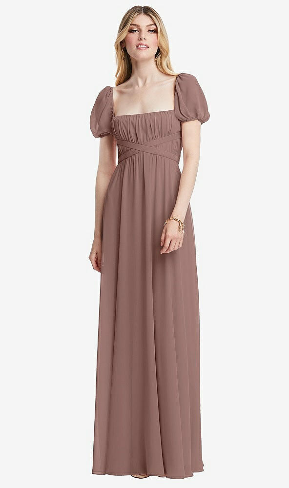 Front View - Sienna Regency Empire Waist Puff Sleeve Chiffon Maxi Dress