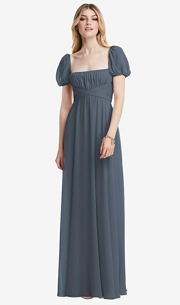 Front View - Silverstone Regency Empire Waist Puff Sleeve Chiffon Maxi Dress