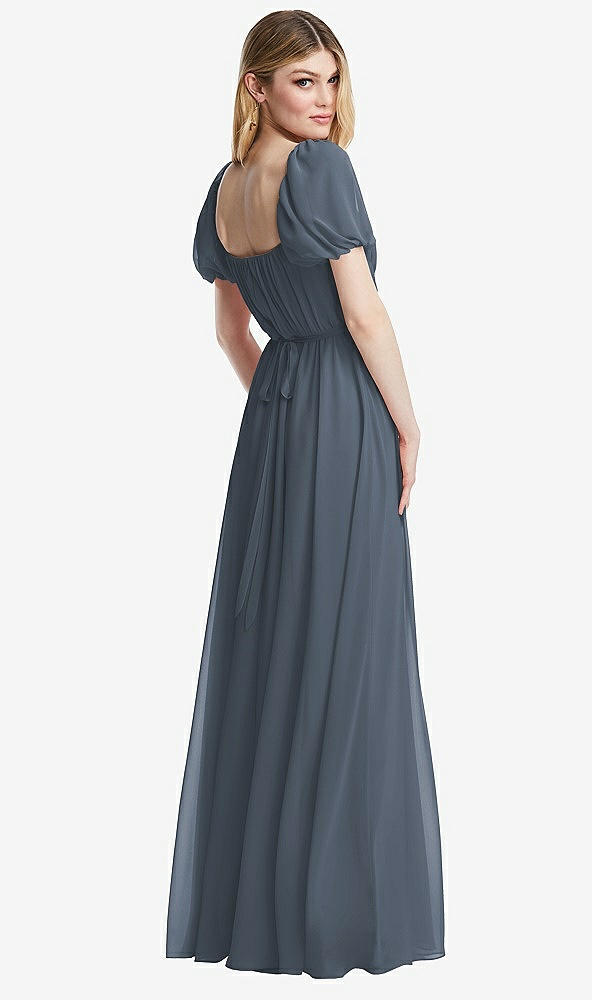 Back View - Silverstone Regency Empire Waist Puff Sleeve Chiffon Maxi Dress