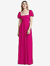 Front View Thumbnail - Think Pink Regency Empire Waist Puff Sleeve Chiffon Maxi Dress