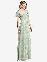 Side View Thumbnail - Vintage Primrose Sage Regency Empire Waist Puff Sleeve Chiffon Maxi Dress