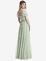 Rear View Thumbnail - Vintage Primrose Sage Regency Empire Waist Puff Sleeve Chiffon Maxi Dress