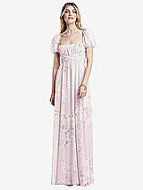 Front View Thumbnail - Watercolor Print Regency Empire Waist Puff Sleeve Chiffon Maxi Dress