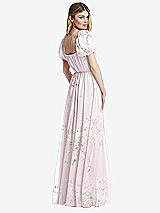 Rear View Thumbnail - Watercolor Print Regency Empire Waist Puff Sleeve Chiffon Maxi Dress