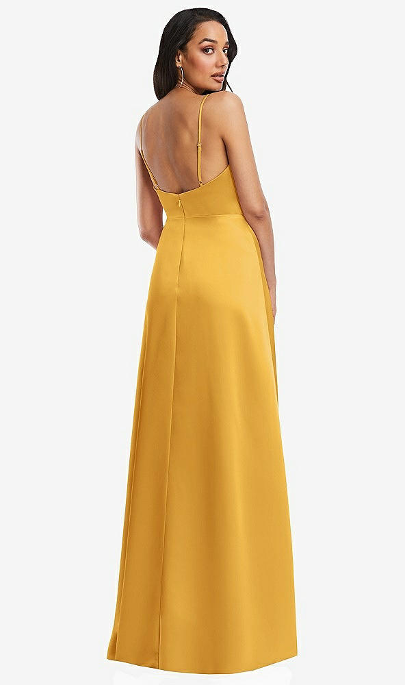 Back View - NYC Yellow Adjustable Strap Faux Wrap Maxi Dress with Covered Button Details