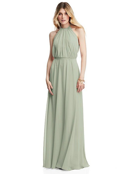 Illusion Back Halter Maxi Dress with Covered Button Detail