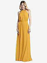 Front View Thumbnail - NYC Yellow Illusion Back Halter Maxi Dress with Covered Button Detail