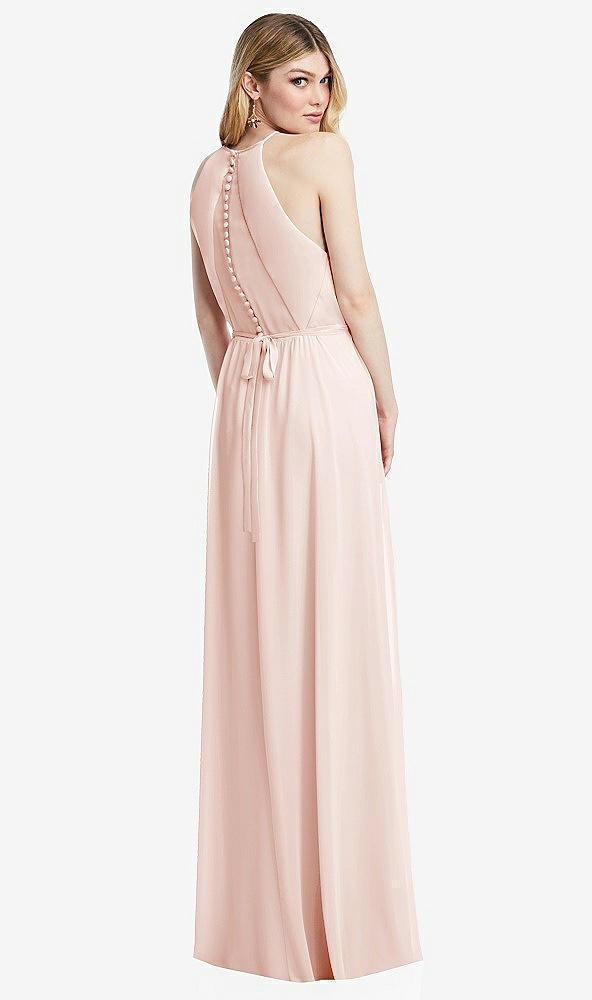 Back View - Blush Illusion Back Halter Maxi Dress with Covered Button Detail