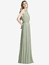 Side View Thumbnail - Celadon Illusion Back Halter Maxi Dress with Covered Button Detail