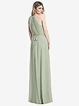 Rear View Thumbnail - Celadon Illusion Back Halter Maxi Dress with Covered Button Detail