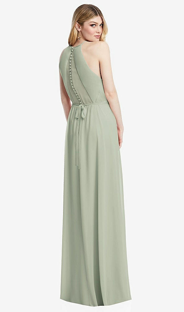 Back View - Celadon Illusion Back Halter Maxi Dress with Covered Button Detail