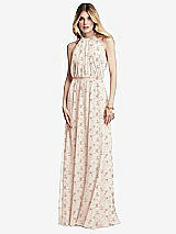 Front View Thumbnail - Coquette Floral Print Illusion Back Halter Maxi Dress with Covered Button Detail