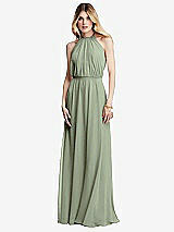 Front View Thumbnail - Sage Illusion Back Halter Maxi Dress with Covered Button Detail