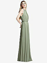 Side View Thumbnail - Sage Illusion Back Halter Maxi Dress with Covered Button Detail