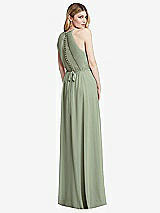 Rear View Thumbnail - Sage Illusion Back Halter Maxi Dress with Covered Button Detail