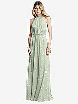 Front View Thumbnail - Vintage Primrose Sage Illusion Back Halter Maxi Dress with Covered Button Detail