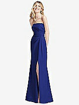 Alt View 2 Thumbnail - Cobalt Blue Strapless Pleated Faux Wrap Trumpet Gown with Front Slit